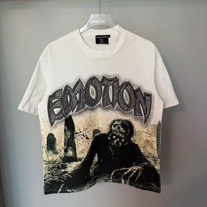 141# New fashion trend brand MIXEDEMOTION printing Shirt Streetwear Cotton Loose Round Neck Oversized Tee Top men t-shirt