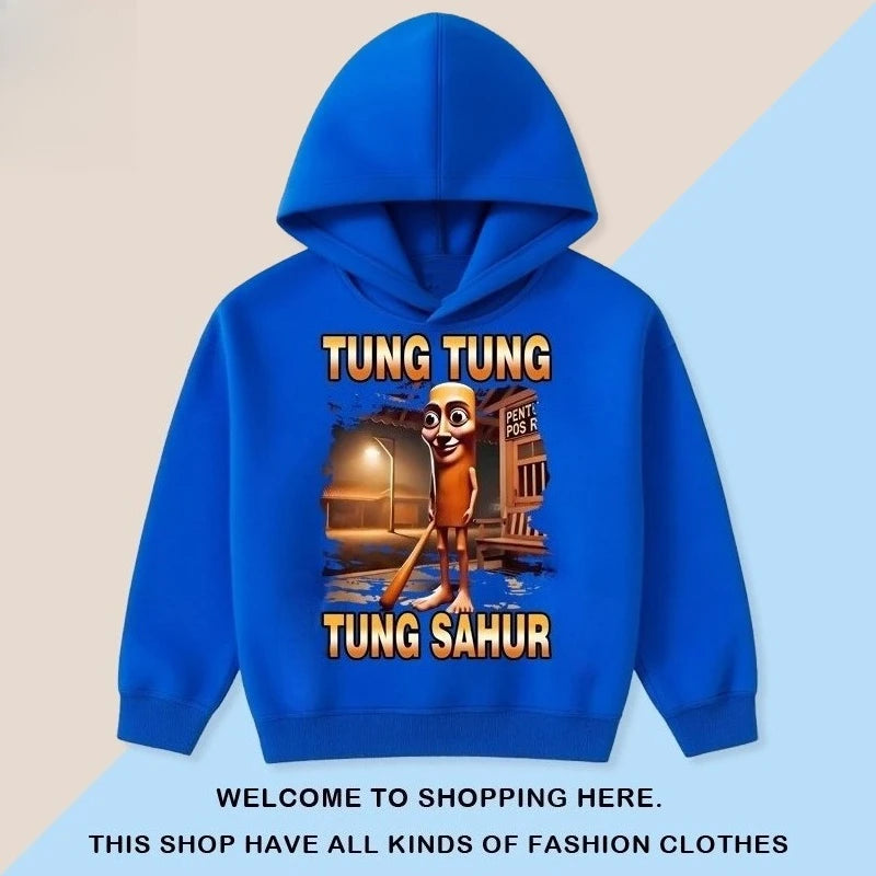 Kids Cartoon Hooded Sweatshirt - Classic Tung Tung Mountains and Seas Design - ZOOMNSTORE