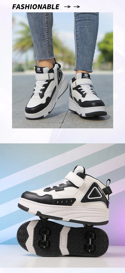 Children Roller Skates - Kids 4 Wheel Shoes With TPR Outsole & Hook And Loop Closure