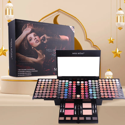 Professional 190-Color Eyeshadow Blush Eyebrow Powder 4-in-1 Makeup Palette with Mirror And Brush Set for Natural Look Makeup