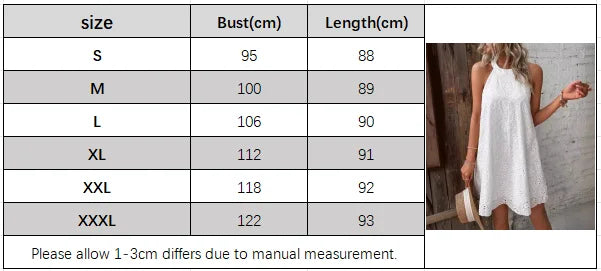 2026 Women's White Floral Cut-out Halter Neck Dress, Sleeveless Bohemian Maxi Dress with Irregular Hem for Beach Holiday