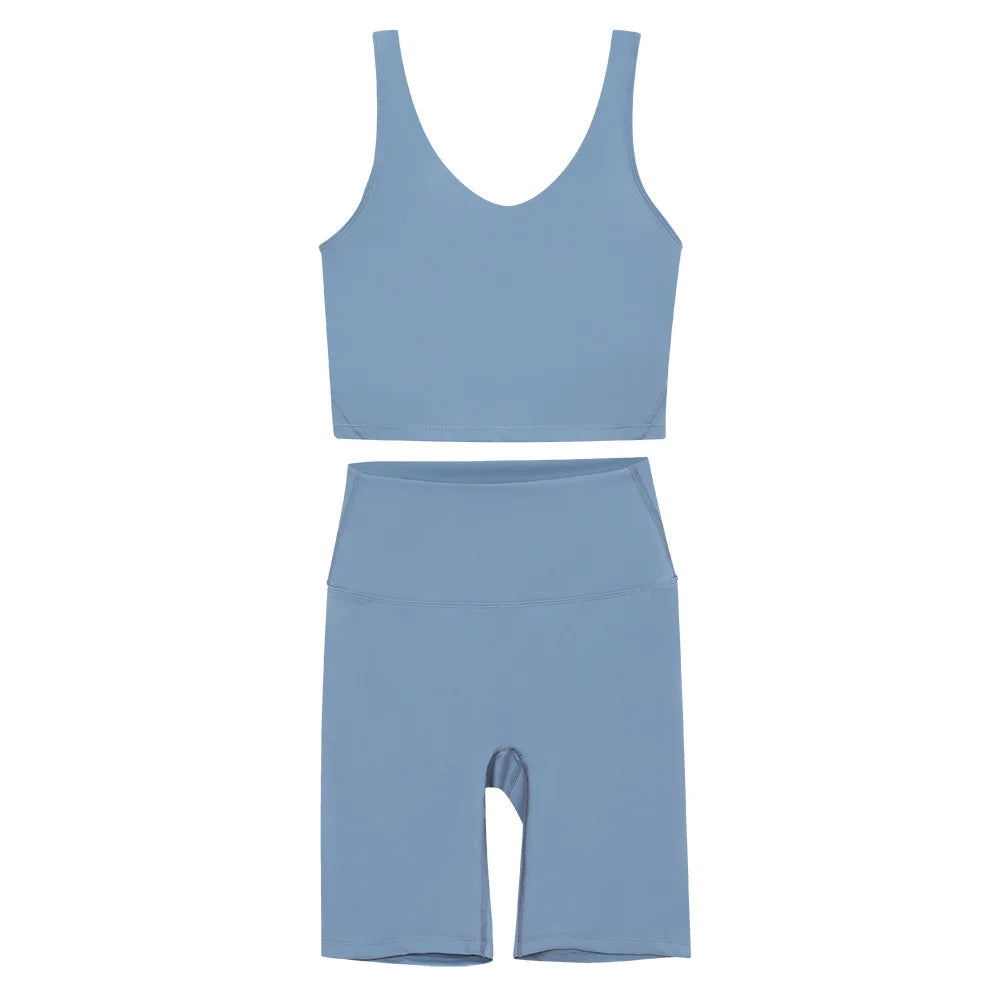 2026 Yoga Women's Bra With U-shaped Back Sets Fitness Running Summer Breathable Quick Drying Fixed Vest Five-point pants