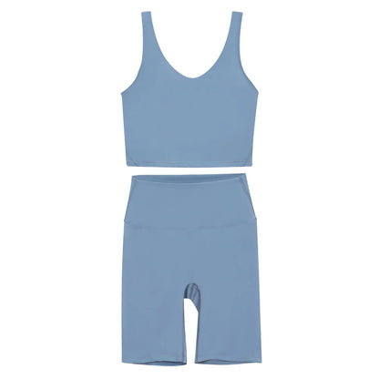 2026 Yoga Women's Bra With U-shaped Back Sets Fitness Running Summer Breathable Quick Drying Fixed Vest Five-point pants