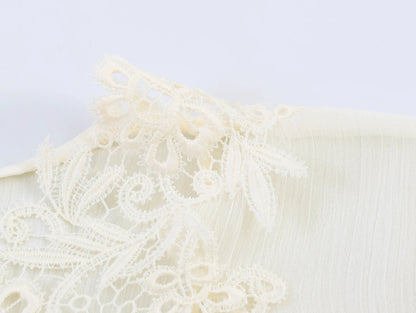 KONDALA Chic Lace Crochet Splicing See-through Shirts Women Elegant Leisure Lace-up Shirts 2026 Summer Trendy Lady Ruffles Shirt