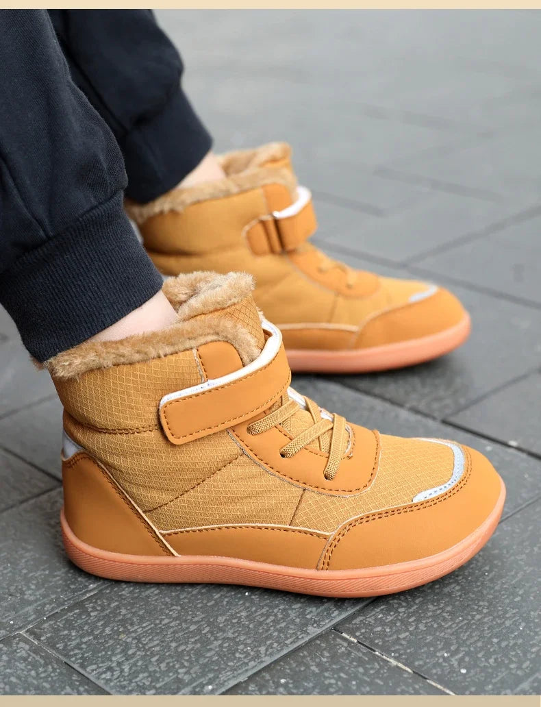 Kids Winter Boots - Wide Toe PU Leather Snow Shoes for Boys & Girls | Warm Ankle Height
