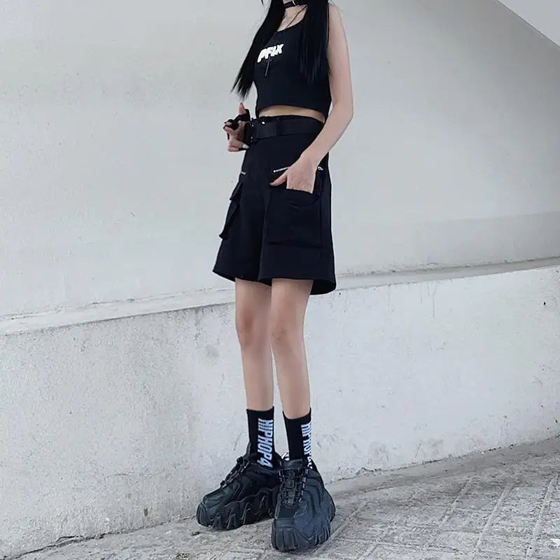 New 2025 Streetwear Black Pants for Women Fashion High Waist Detachable Streetweart Cargo Pants Woman