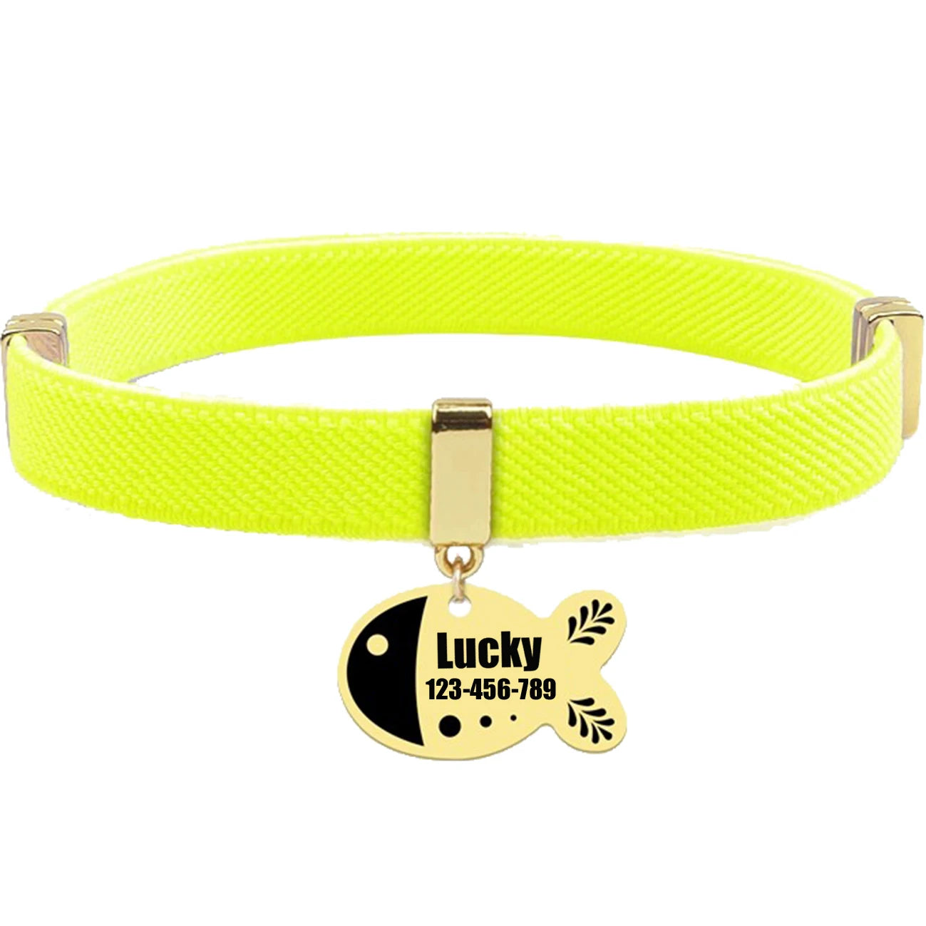 Free Customized Cat Collar Cute Fish Metal Necklace Pet ID Name Tag Personalized GPS Tracker Kitten Dog Breakaway Elastic Collar