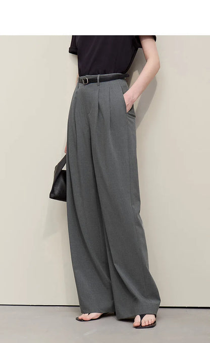 Amii Minimalism Women' S Pants 2026 Spring New Versatile Pleated Loose Wide-leg Pants Solid Color Casual Basic Trousers 12641076