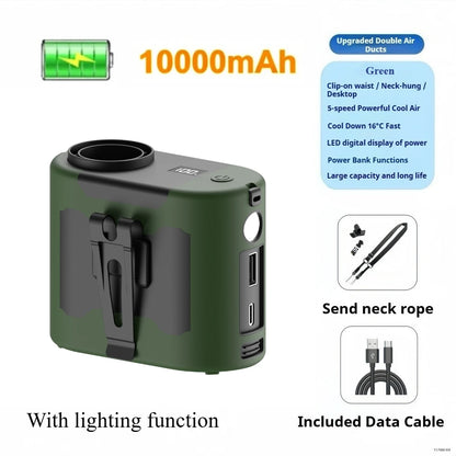 Portable Waist Clip Fan Mini USB Charging Hanging Fan with LED Flashlight Outdoor Single/dual Air Outlet Fan 20000/10000Mah F6/7