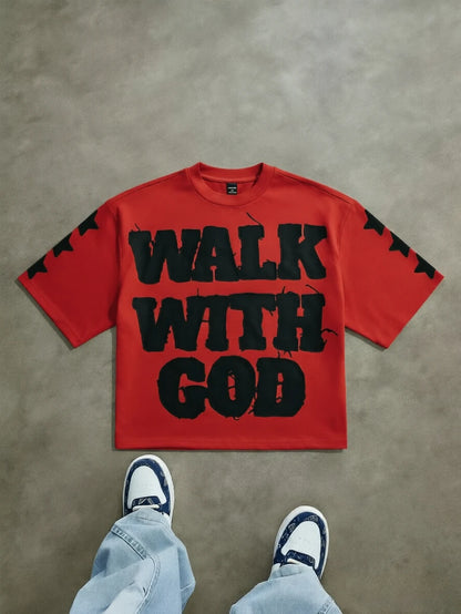 Walk with God Faith Quote Oversized T Shirt Men Women Christian Religious Graphic Short Sleeve Crew Neck Streetwear Tops 2026