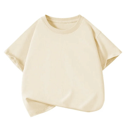 Children's Pure Cotton Short-Sleeved Solid Color Sports Casual Round-Neck T-Shirt Summer Breathable Soft Kid's Basic Top