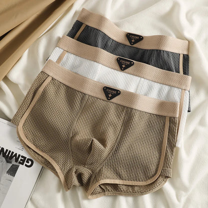 3PCS/Pack Fashion Ice Silk Knitted Plaid Boxers Breathable Comfort Mesh Crotch Underpants Super Soft High Elastic Men's Panties