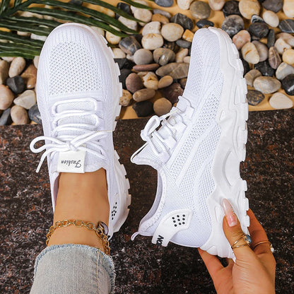 Fashion Knitted White Sneakers for Women Summer Mesh Breathable Platform Sports Shoes Woman Thick Bottom Non Slip Running Shoes