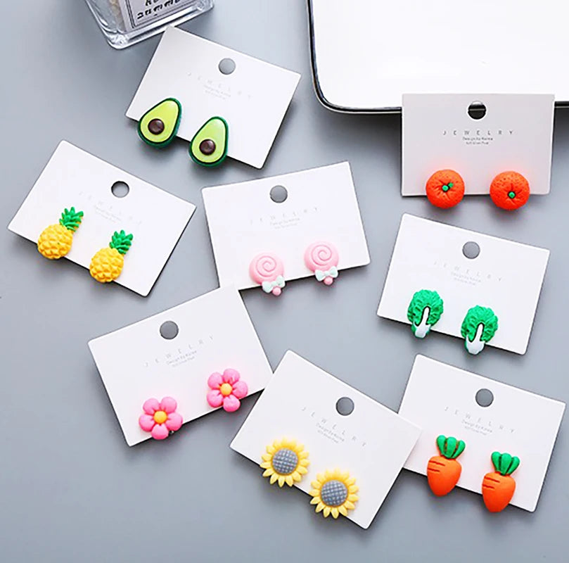 Children's Earrings No Punch Cute Vegetables Flowers Girls Ear Clips Korean Version Pain-resistant Resin Children's Ear Clips