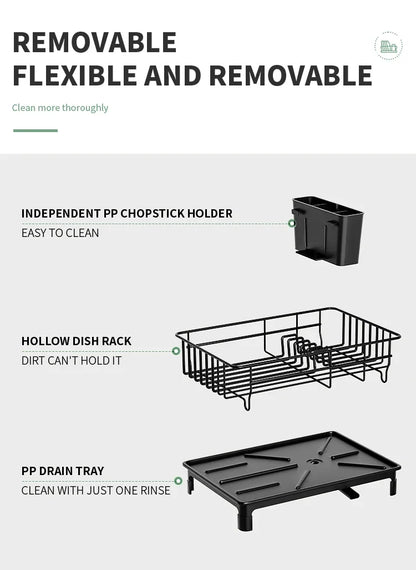 Dish Draining Rack - Kitchen Cutlery Holder with Drain Tray and Cup Storage - ZOOMNSTORE