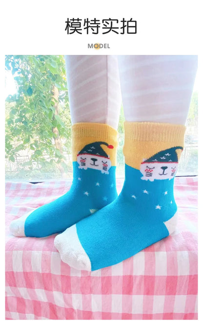 5 Pairs/Lot Kids Scoks Autumn Winter Kids Warm Thicken Cotton Socks Unisex Boys Girls Cute Cartoon Animal Socks