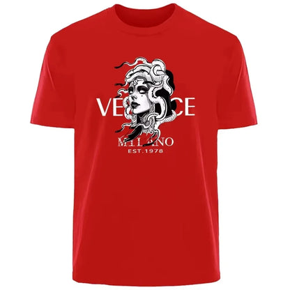 Luxury Summer T-Shirt - Men's Breathable Cotton Knit Medusa Print Tee for Daily Commuting
