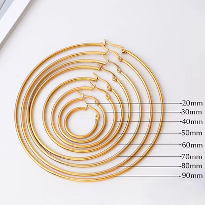 30-80mm Big Simple Classic Hoop Earrings For Women Girls Circle Stainless Steel Earrings Gold Silver Color Round Earings Gift