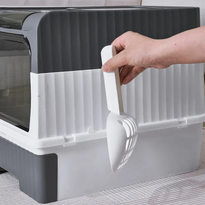 Large Foldable Cat Litter Box with Scoop - Odor Control Easy to Clean Front Entry  Top Exit - ZOOMNSTORE