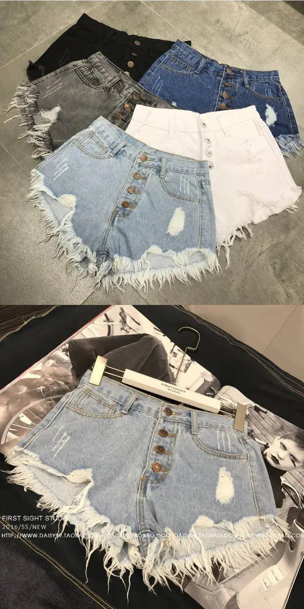 Women's Raw-Edge Denim Shorts – High-Waist Wide-Leg Jean Shorts (Plus Size)