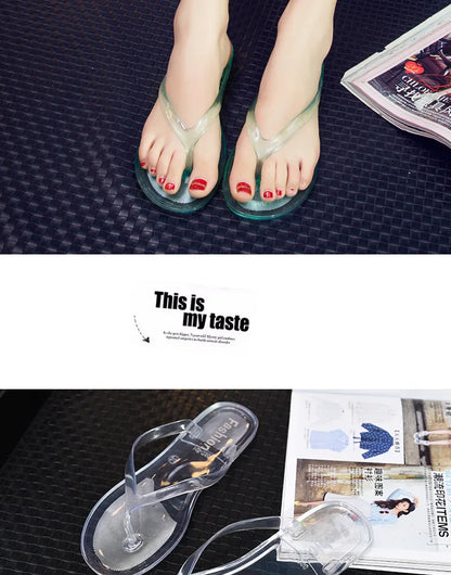 Hot Transparent Beach Sandals Korean Version Female Jelly Crystal Clip On Flip Flops Summer Student Outfit Leisure Flat Bottom