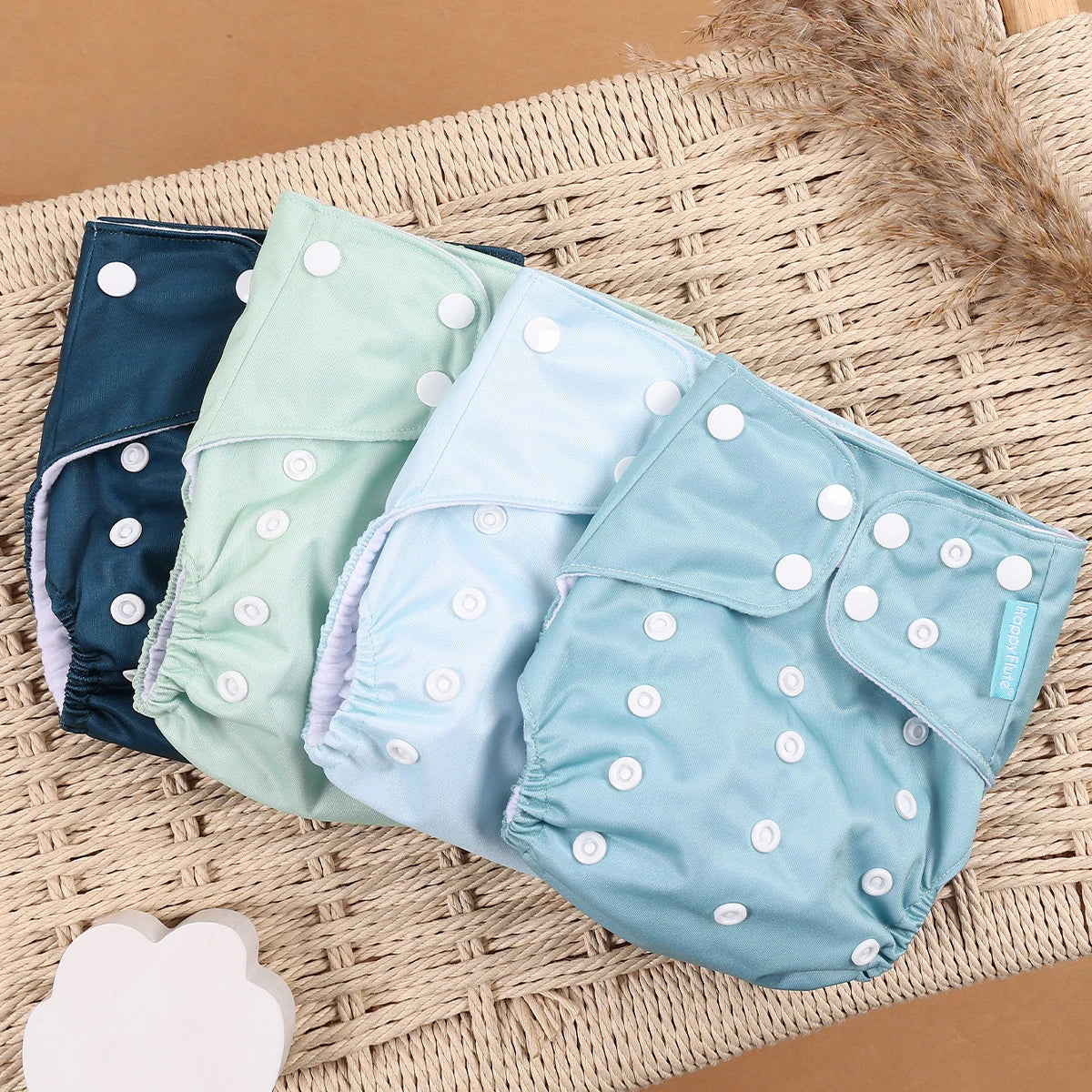 Eco Friendly Cloth Diaper - HappyFlute 4Pcs Reusable Baby Diaper Set Waterproof Pocket Design