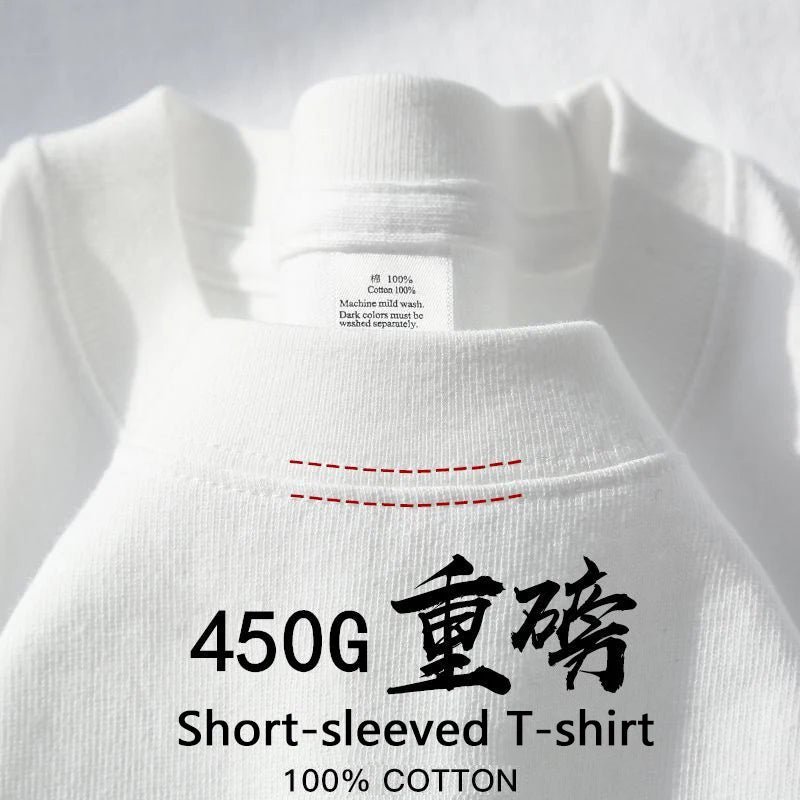 450g Gsm Pure Cotton Short-sleeved T-shirt Men's Loose American Fashionable Brand Casual High Street Half-sleeved T-shirt
