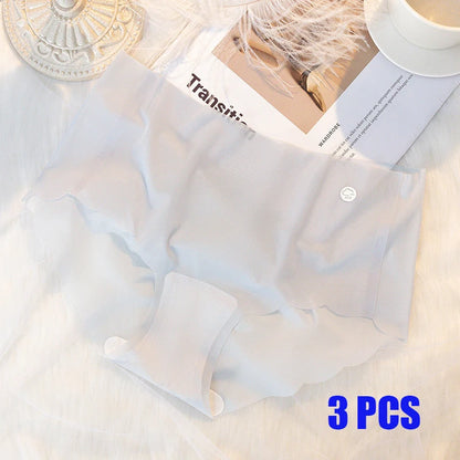 3PCS Women Summer Panties Sexy Lingerie Ice Silk Quick Drying Briefs Female Seamless Solid Color Underpants Cool Panties