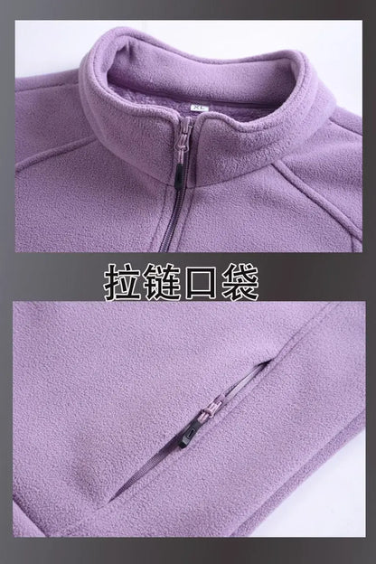 Woman Thickened Zipper Lamb Velvet Sweatshirt Casual Cardigan Embroidery Warm Stand-up Collar Loose Jacket Windproof Sweatshirt