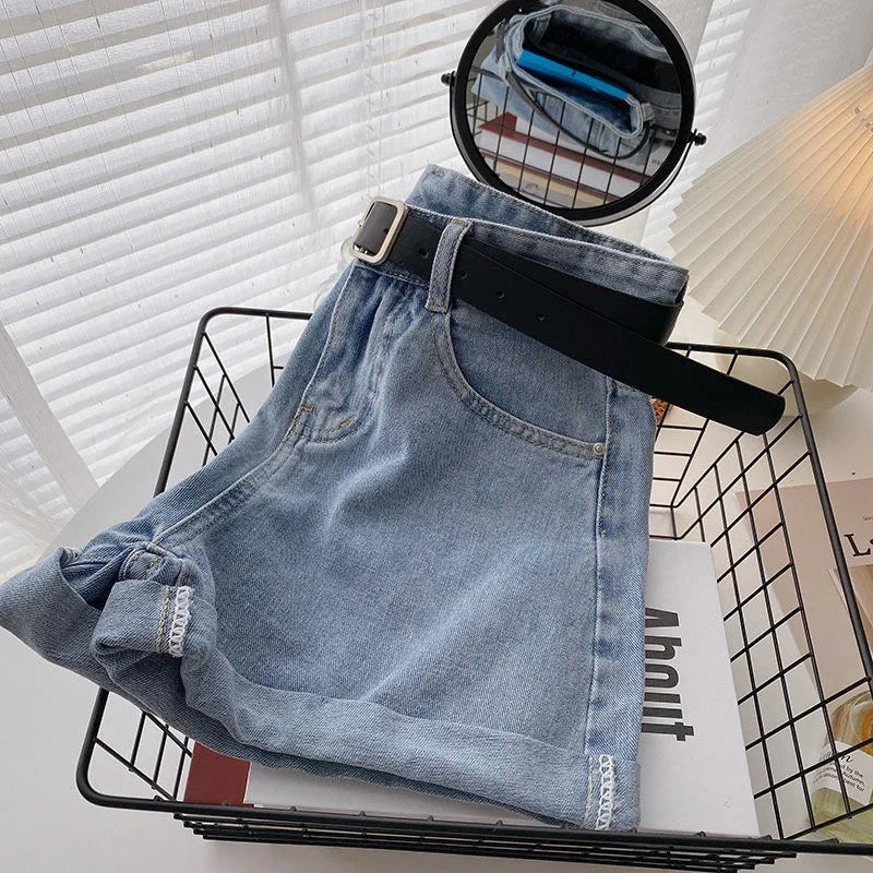 Women's High-Waist Denim Shorts – Wide-Leg Jean Shorts with Belt