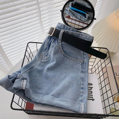 Women's High-Waist Denim Shorts – Wide-Leg Jean Shorts with Belt