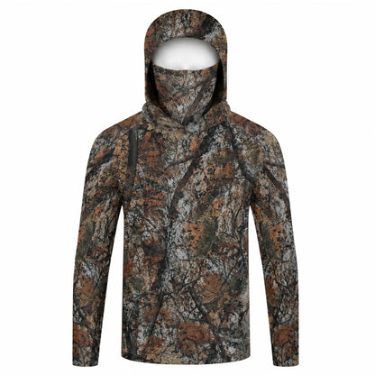 Men's Hooded Fishing Shirt with Face Mask UPF 50+ Sun Protection Long Sleeve Outdoor Performance Hoodie