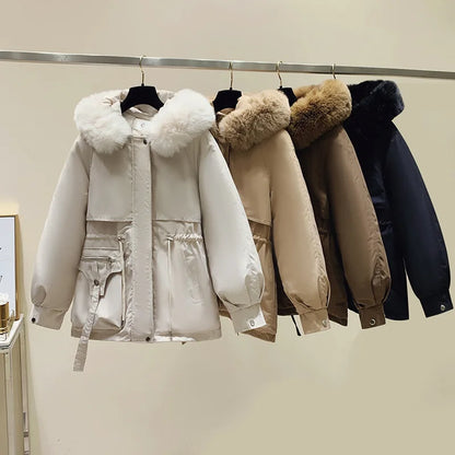 Women Winter Jacket - Fleece Lined Puffer Coat With Hooded Zipper Closure