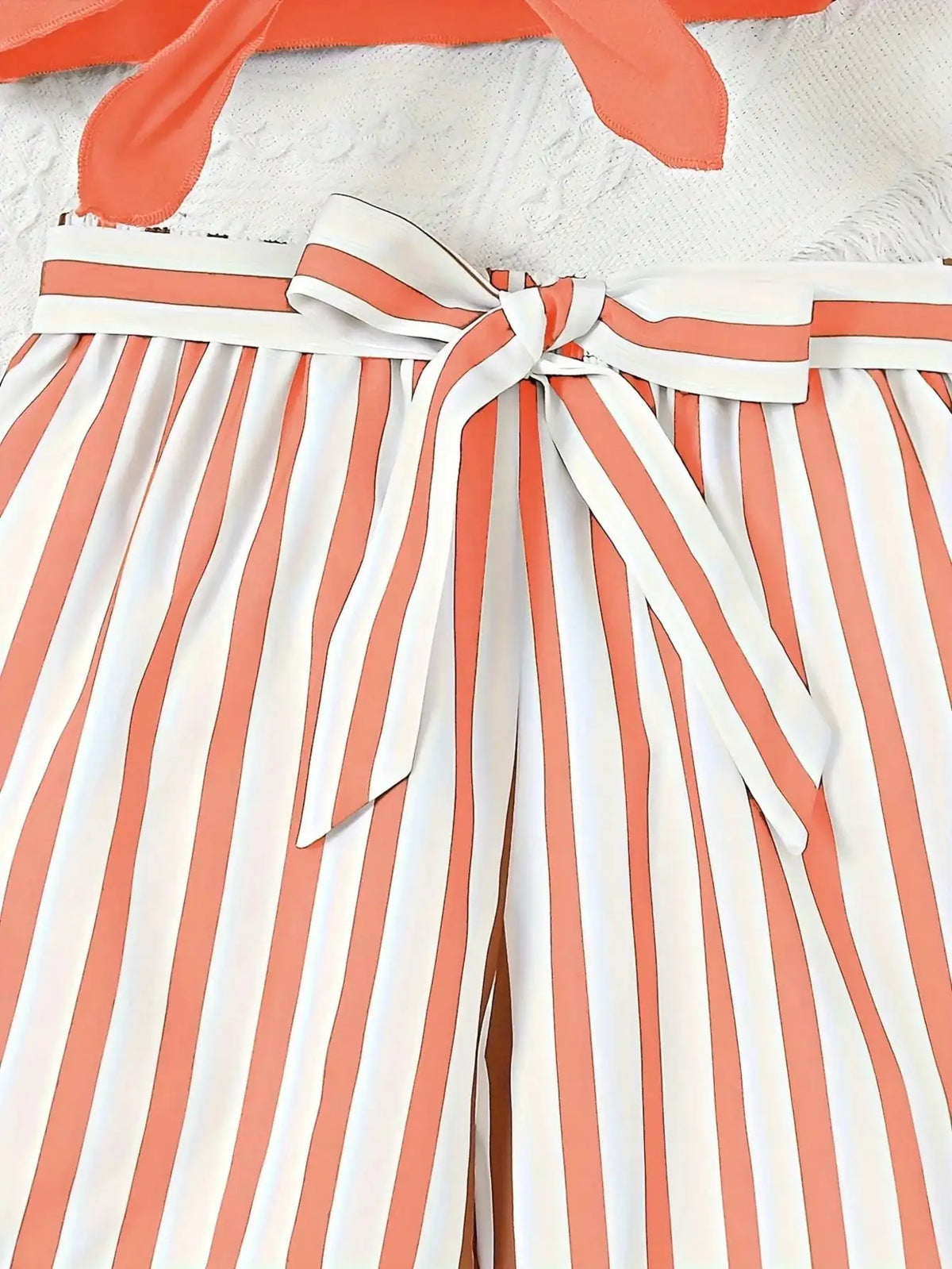 Women's casual daily short sleeved love printed+striped printed shorts 2-piece set with random belt striped children's clothing