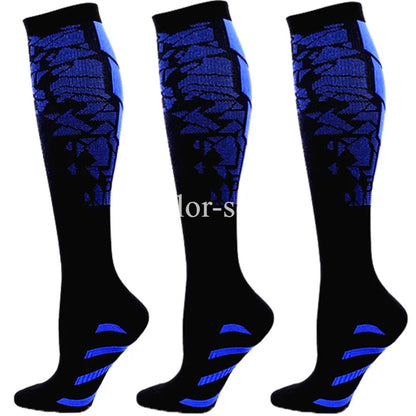 Compression Sports Socks - 3 Pairs Anti Slip Knee High Socks for Football & Basketball