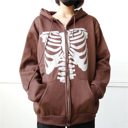 Y2K Rhinestone Cobweb Zip Up Oversized Sweatshirt 2022 Autumn Goth Hoodie Men Women Grunge Hooded Jacket Streetwear Y2K Clothing