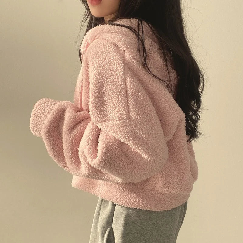 Women Fleece Hoodie - Thick Warm Winter Jacket With Zipper Hooded Outerwear