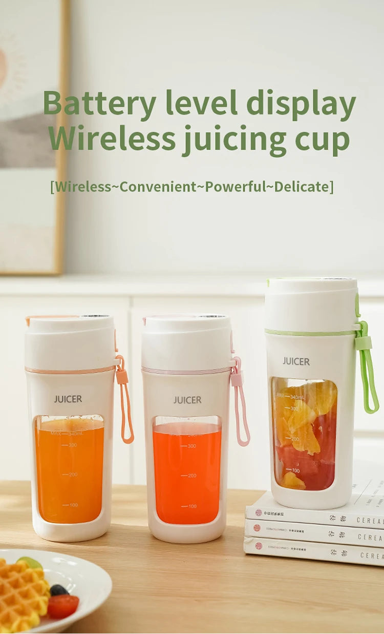 Portable Mini Electric Juicer - Multifunction Fruit Blender with 6 Blades Smoothie Maker 1200mAh