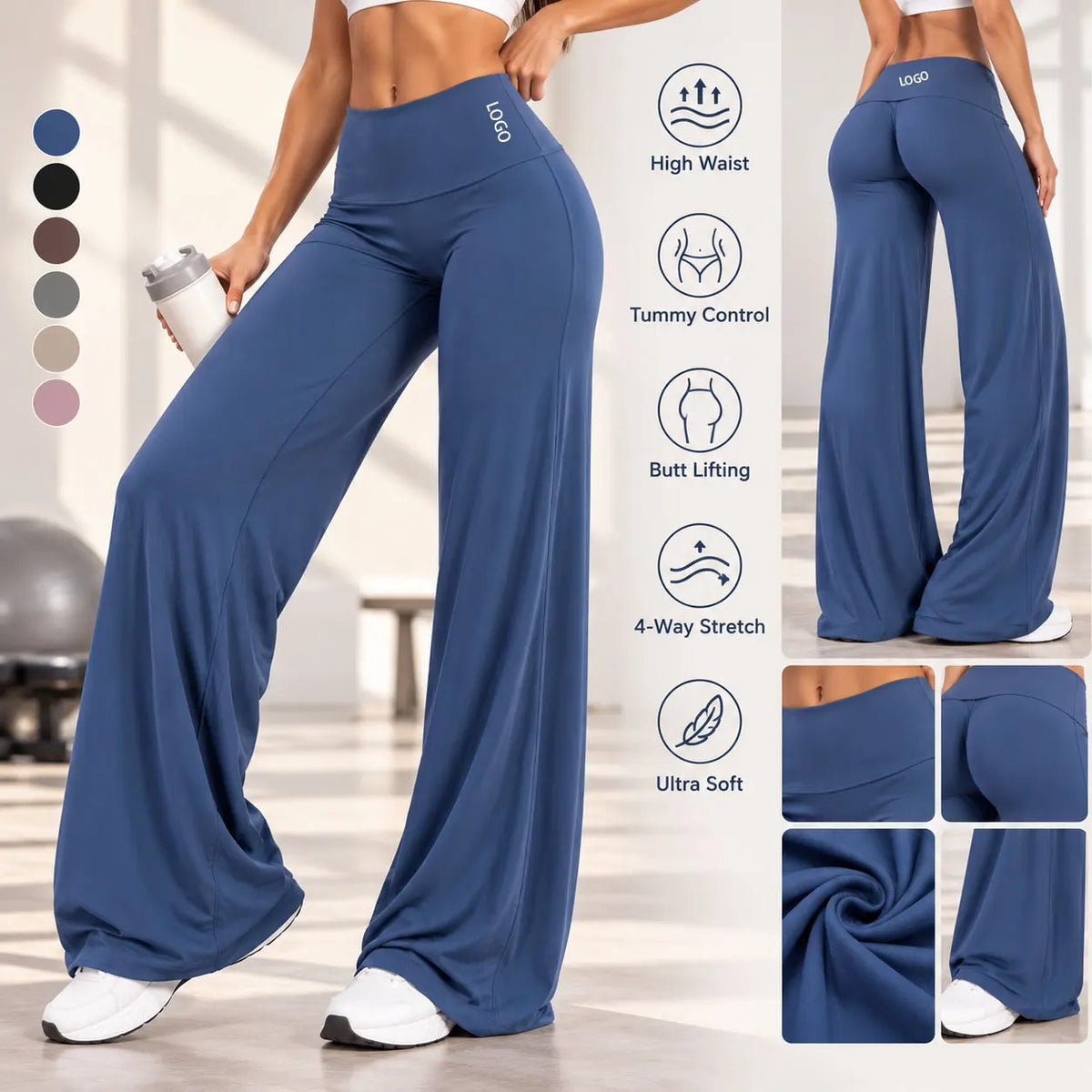 DFXEN LOGO Women’s Wide Leg Yoga Pants High Waist Butt Lift Stretchy Soft Flare Leggings Gym Workout Fitness Casual Sports