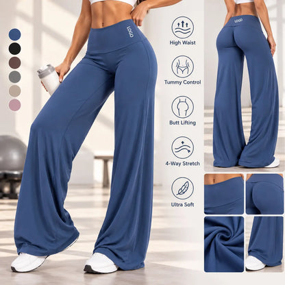 DFXEN LOGO Women’s Wide Leg Yoga Pants High Waist Butt Lift Stretchy Soft Flare Leggings Gym Workout Fitness Casual Sports