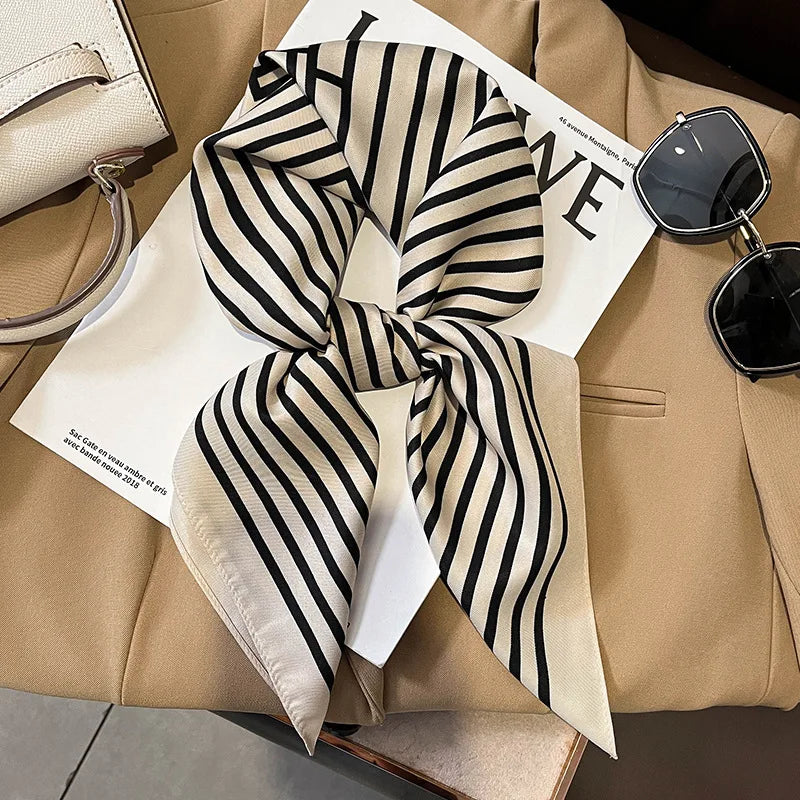 Luxury Silk Plaid Scarf - Soft Satin Neck Hair Tie for Women Foulard Hijab 2021
