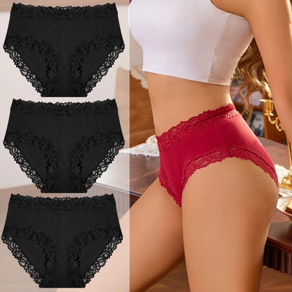 3PCS/Set Women Cotton Panties Lace Low Waist Briefs Trendy Patchwork Lace Intimate Underwear Stretch Comfortable Ladies Lingerie