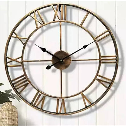 Modern 3D Large Wall Clock - Retro Roman Numerals Silent Metal Decoration