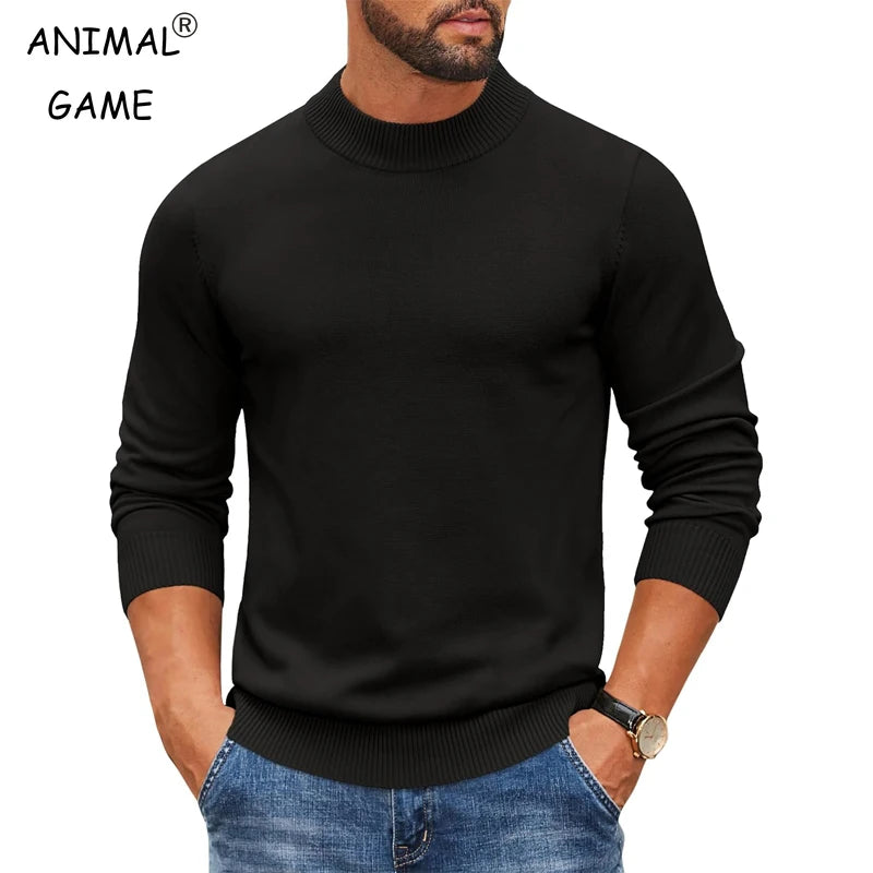 Men's Mock Turtleneck Ribbed Knit Pullover Sweater Casual Heavyweight Slim Fit Dress Sweater Warm Jumper Thermal Streetwear
