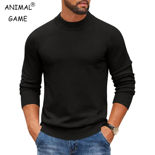 Men's Mock Turtleneck Ribbed Knit Pullover Sweater Casual Heavyweight Slim Fit Dress Sweater Warm Jumper Thermal Streetwear