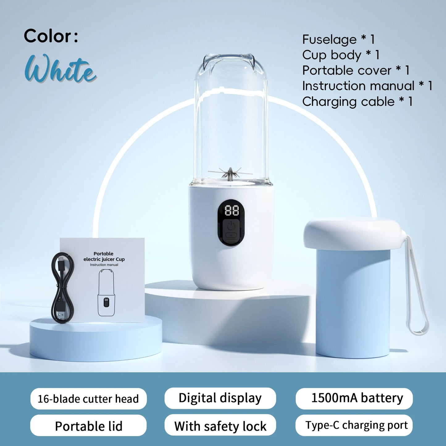 Portable USB Rechargeable Blender - Mini Juicer for Smoothies and Shakes