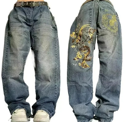 American Street Fashion Trend Big Pocket Loose Jeans Women Harajuku Y2K New Hip Hop Vintage Oversized Jeans Unisex Mopping Jeans
