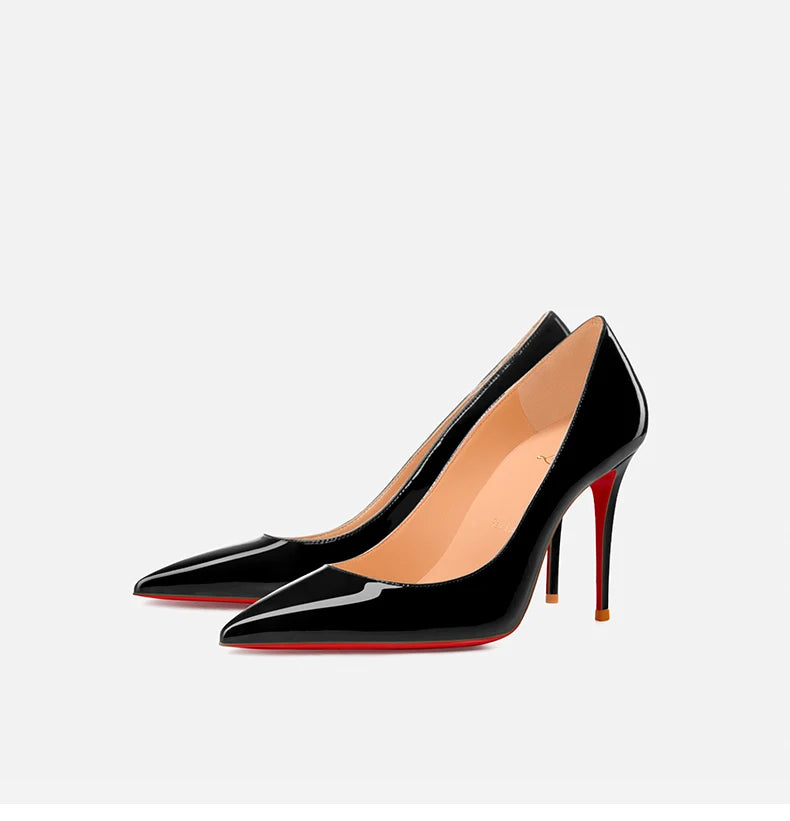 Black Women's Elegant High Heels Red Shiny Bottoms Luxury Brand Women Heels 2025 Trend Pointed Toe Sexy Party Pumps Shoes Women