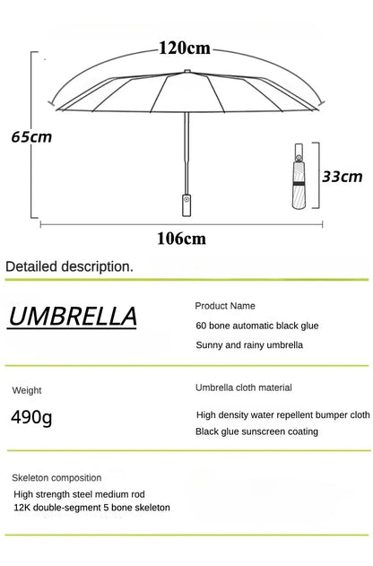 Stormproof Windproof Automatic Folding Rain Umbrella for Men, Large Strong Reinforced 288 Bone, Sun UV UPF50+ Parasol