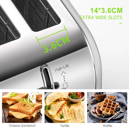 Retro 2-Slice Toaster - Extra Wide Slots 7 Shade Settings DefrostBagelCancel Functions
